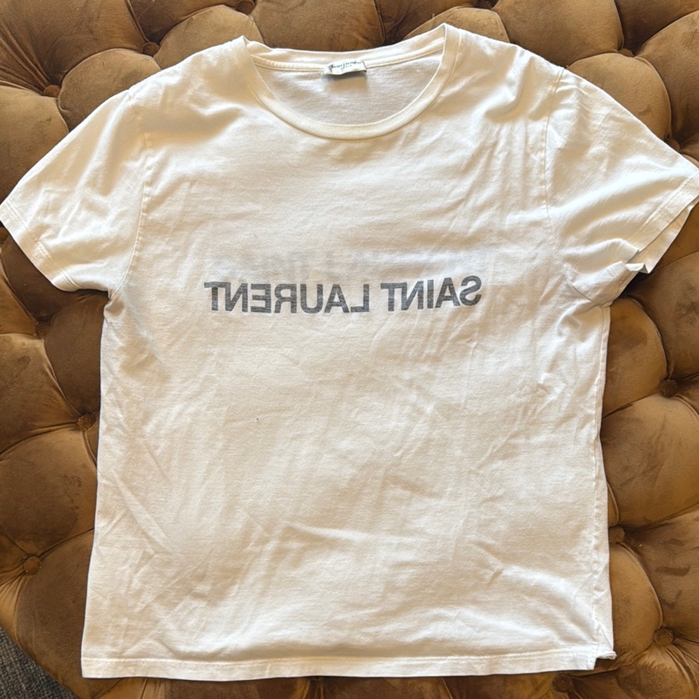 Yves Saint Laurent White Tee with Gray Logo